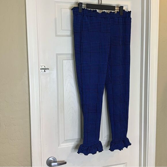 Fashion Nova Double Check Ruffle Pants Black/Blue Size Large - Picture 5 of 11